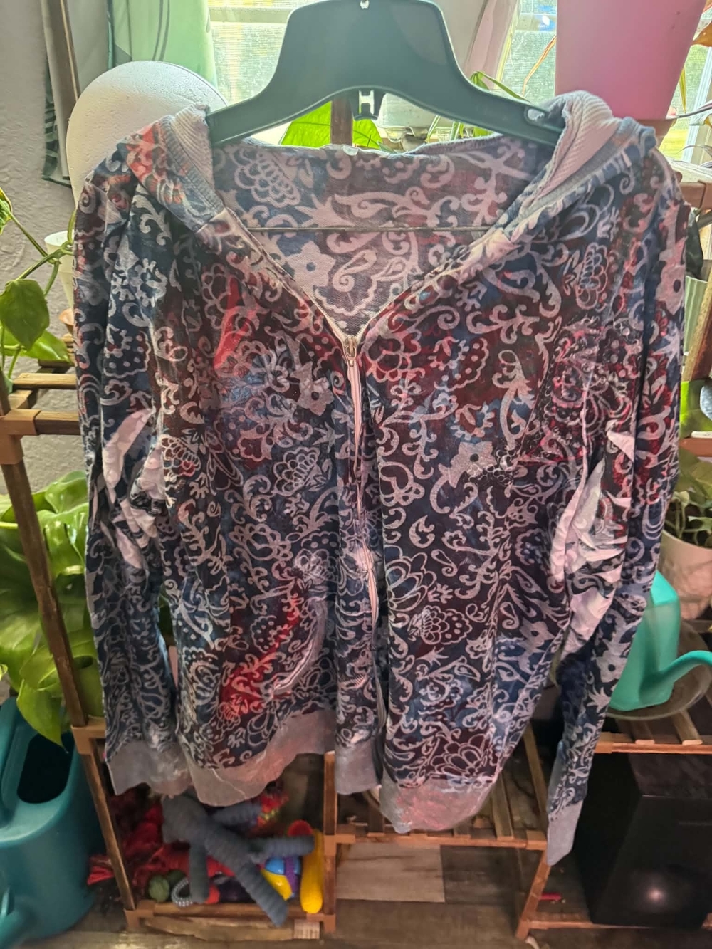 Maurices Navy and Pink Floral Zip Hoodie